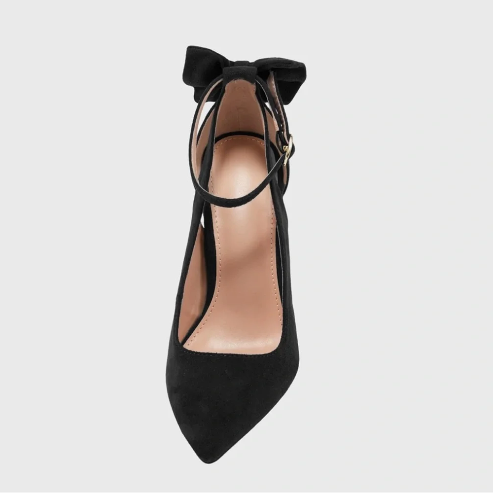 Elegant Black Bow Tie Stiletto Heels - Picture 3 of 7
